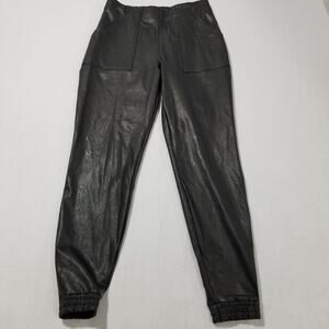 Spanx Pants Large Leather Like Jogger Black Faux Vegan Pull-on Moto Biker Rock